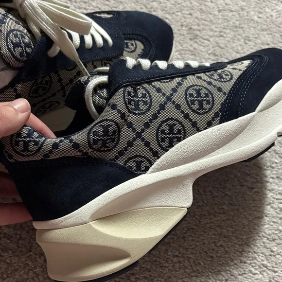 New Tory Burch Good Luck Training Sneakers Navy 8 - Picture 4 of 5